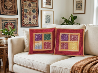 Set of 2 Ethnic Patchwork Throw Pillow Shams – Vintage Handmade Cotton Cushion Covers