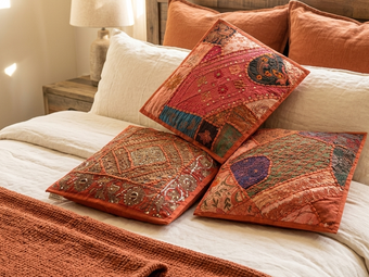 Vintage Patchwork Cushion Covers 16x16, Set of 3 – Decorative Pillow Covers