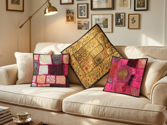 Vintage Sari Pillow Covers, Set of 3 – Decorative Silk Cushion Shams