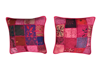 Handmade Boho Patchwork Cushion Covers – Vintage Sari Dark Pink Throw Pillows