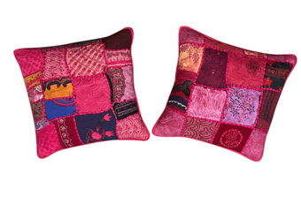 Handmade Boho Patchwork Cushion Covers – Vintage Pink Throw Pillows for Home Décor
