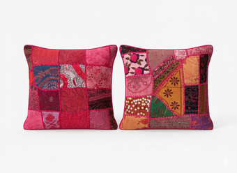 Handmade Boho Patchwork Cushion Covers – Vintage Pink Throw Pillows for Living Room