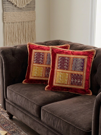Boho Decorative Cushion Covers Set of 2 – Embroidered Tapestry Patchwork Lace Pillow Cases for Sofa