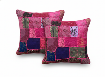 Boho Patchwork Cushion Covers – Pink Decorative Throw Pillows for Vibrant Living Room