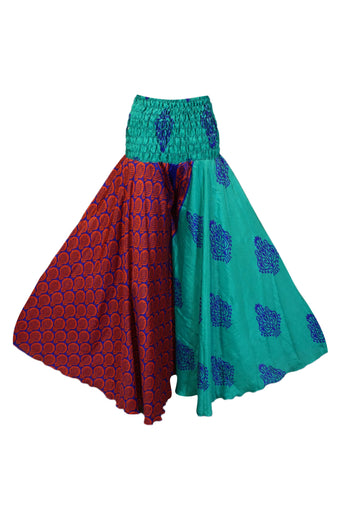Hippie Boho Wide-Leg Flare Pants, Sea Green and Red Palazzo Pant Style SM