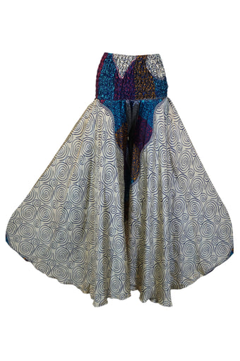 Handcrafted Bohemian White and Blue Printed Wide-Leg Pants Split Palazzo Pant SM