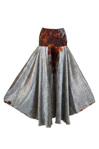 Women’s Bohemian Gray and Orange Floral Printed Wide-Leg Split Palazzo Pants SM