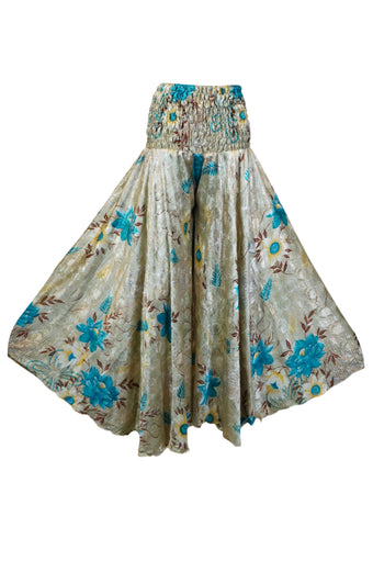 Handcrafted Bohemian Wide-Leg Palazzo Pants – Gray & Blue Floral Print SM