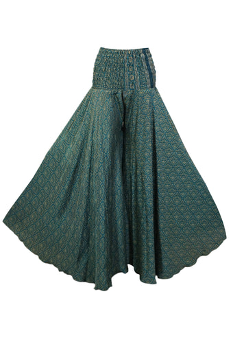 Handmade Ocean Blue Boho Floral Palazzo Pants – Effortlessly Elegant & Breezy SM