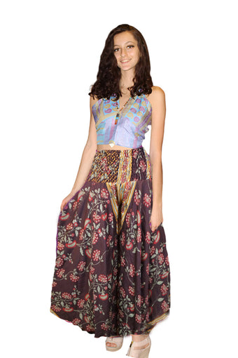Handmade Dark Purple Boho Palazzo Pants – Breezy, Elegant & Adorned with Leafy SM