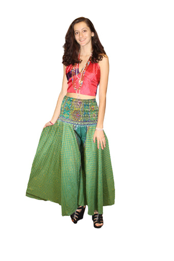 Bohemian Floral Print Boho Palazzo Pants in Handcrafted Sage Green Elegance SM