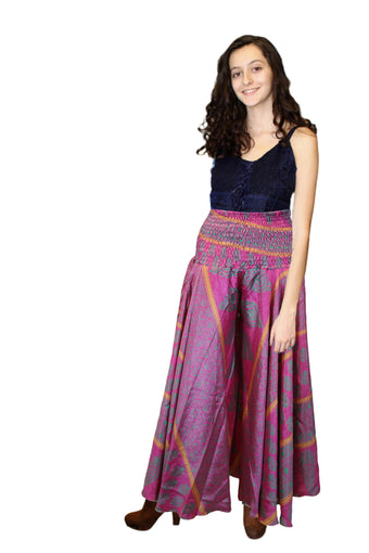 Handcrafted Dark Pink Boho Floral Palazzo Pants – Gracefully Flowing, Airy & Boho-Chic SM
