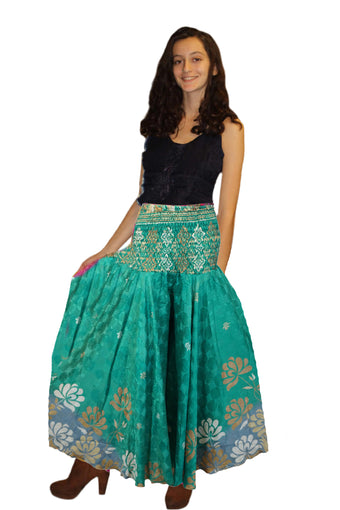 Handcrafted Mint Green Boho Palazzo Pants with Bohemian Floral Elegance SM