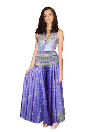 Handcrafted Iris Purple Boho Floral Palazzo Pants – Effortlessly Elegant and Chic SM