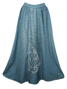 Blue Long Embroidered Skirt