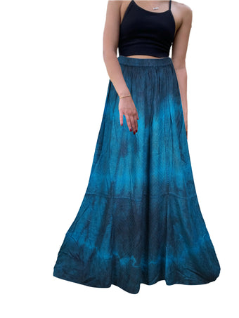 Blue Tie-Dye Boho Cotton Maxi Skirt – Flowy Summer Skirt for Women SM