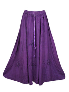  Chic Purple Bohemian Tiered Maxi Skirt, Embroidered Maxi Skirts S/M/L