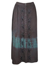 Tie Dyed Long Skirt, Front Button Down Dark Gray Blue Embroidered Ren Faire Maxi Skirts S/M/L