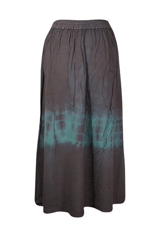 Tie Dyed Long Skirt, Front Button Down Dark Gray Blue Embroidered Ren Faire Maxi Skirts S/M/L