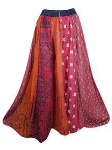  Women Maxi Skirt, Multi Pink Patchwork Dori Long Skirts, Festive Boho Skirts S/M/L