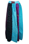 Women Bohemian Maxi Skirt, Blue Patchwork Long Skirts, Festive Skirts S/M/L