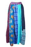 Womens Dori Long Skirt, Fall Festive Blue Floral, Festival, Summer Maxi Skirts S/M/L