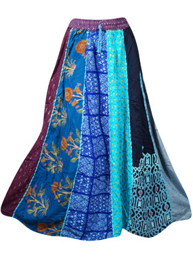 Womens Dori Long Skirt, Fall Festive Blue Floral, Festival, Summer Maxi Skirts S/M/L