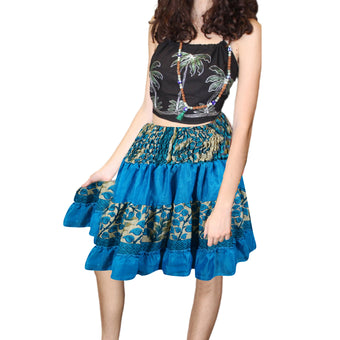 Womens Summer Skirt Blue Beach Recycle Silk Skirts S/M