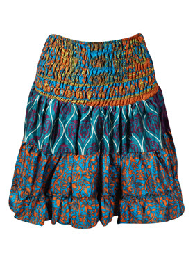 Womens Summer Ruched Skirt Purple Blue Floral Beach Recycle Silk Skirts S/M