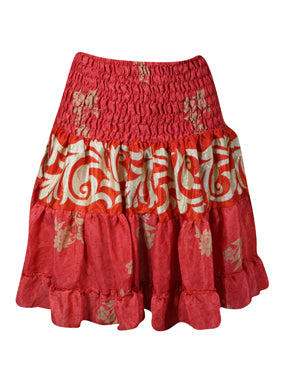Women Boho Chic Skirt Rose Red Beach Recycle Silk Stylish Skirts S/M