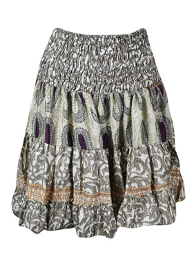 Womens Boho Chic Stylish Heavenly Gray Floral Beach Recycle Silk Skirts S/M