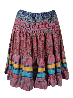 Women Boho Chic Skirt Gray, Pink Beach Recycle Silk Stylish Skirts S/M