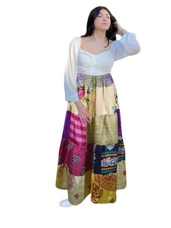 Women's Multicolor Patchwork Maxi Skirt – Bohemian Beachwear Skirt S/M/L