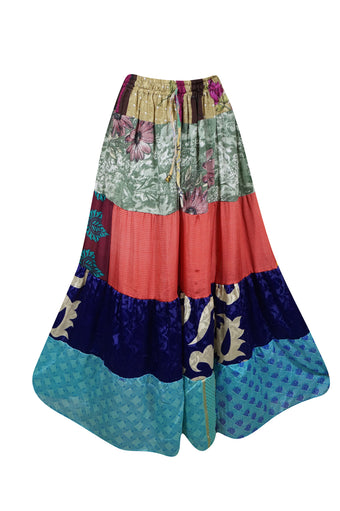 Womens Long Maxi Skirt Red, Blue Patchwork Boho Skirts S/M/L