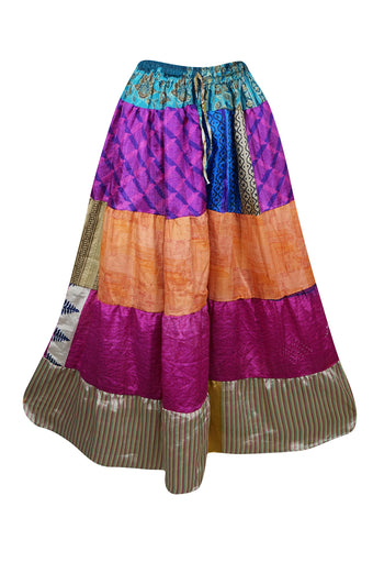 Womens Beige, Pink Long Maxi Skirt Patchwork Boho Skirts S/M/L