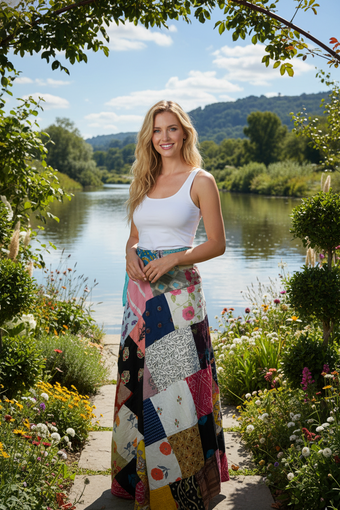 Boho Blue and White Floral Wrap Skirt – Breezy Summer Beach Skirt for Women