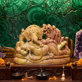 Resting Ganesha Stone Statue Hand Carved Yoga Elephant Sculpture
