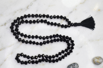 Black Swarovski Crystal Mala Necklace – Yoga Meditation Beads | Tibetan Buddhist Prayer Mala