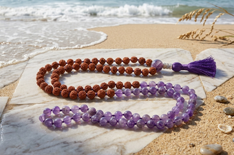 Yoga Meditation Amethyst Mala Necklace | Handmade Beads & Tassel Jewellery