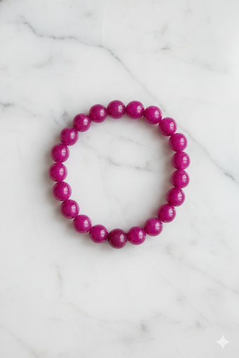 Pink Stone Beaded Stretch Bracelet – Handmade Round Beads for Yoga & Meditation