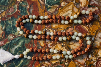 Tiger Eye Rudraksha Mala Necklace – Handmade Prosperity Yoga Japa Mala Beads