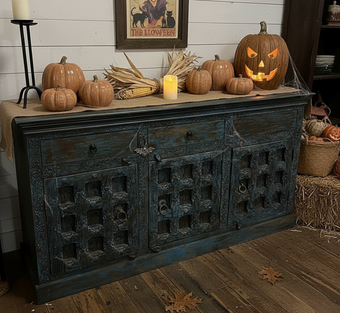 Antique Blue Credenza Sideboard Rustic Credenza Farmhouse Dresser