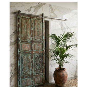 Vintage Carved Door Panel Distress Green Rustic Farmhouse Barn Door