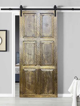 Burnished Brass Cladded Barn Doors, Sliding Door, Indian Door Panels, 96x36