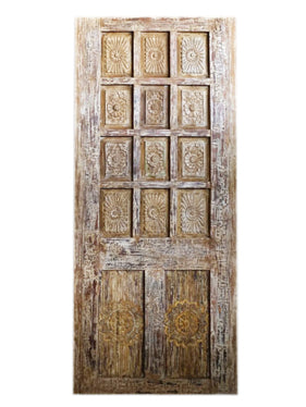 Vintage Indian Door, Limewash Carved Barn Doors, Sliding Barn Doors, 81x36.5