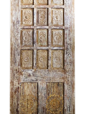 Vintage Indian Door, Limewash Carved Barn Doors, Sliding Barn Doors, 81x36.5