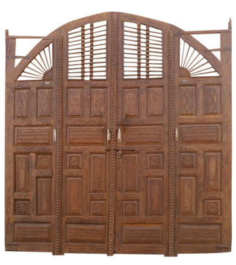 Massive Antique India Doors Arched Teak Doors Carved Double Hinged Doors 110x116