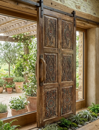 Vintage Carved Barn Door Floral Reclaimed Wood Barndoor Pantry Door