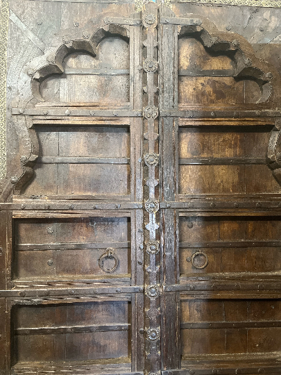 Pair Antique India door, Arch Door, Scalloped Teak door, Vintage Indian door,86x44