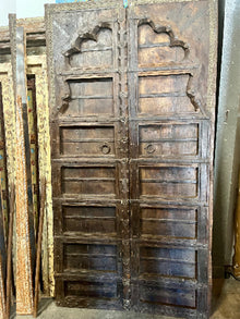  Pair Antique India door, Arch Door, Scalloped Teak door, Vintage Indian door